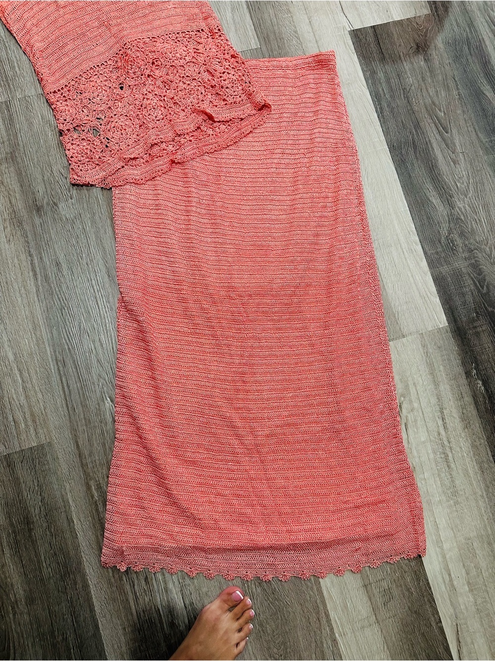 Mix Nouveau Apricot Coral Crochet Knit Maxi Skirt Set Boho Coastal Size L - Picture 5 of 10